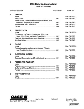 CASE IH 8575 Baler and Accumulator Service Repair Manual Instant Download