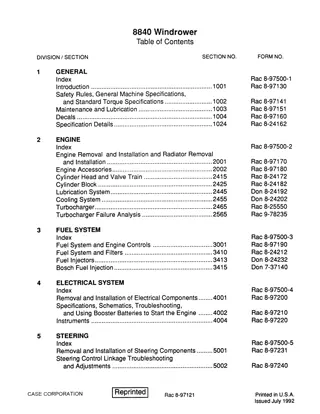 CASE IH 8840 Windrower Service Repair Manual Instant Download