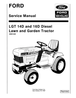 Ford New Holland LGT16D Diesel Lawn and Garden Tractor Service Repair Manual Instant Download