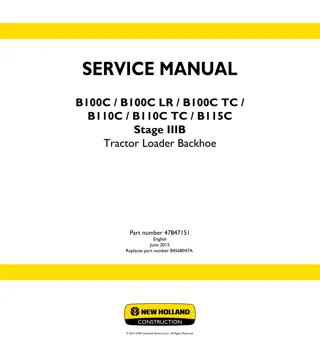 New Holland B115C Stage IIIB Tractor Loader Backhoe Service Repair Manual Instant Download