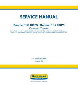 New Holland Boomer 35 ROPS Compact Tractor Service Repair Manual Instant Download PIN 2109016019 and above