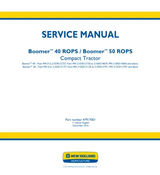 New Holland Boomer 50 ROPS Compact Tractor Service Repair Manual Instant Download PIN 2105013792 and above