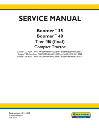 New Holland Boomer™ 35 Tier 4B (final) Compact Tractor Service Repair Manual Instant Download