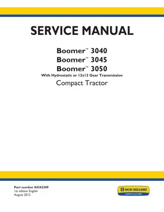 New Holland Boomer™ 3045 With Hydrostatic or 12x12 Gear Transmission Compact Tractor Service Repair Manual Instant Download