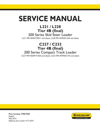 New Holland C232 TIER 4B (FINAL) Europe Compact Track Loader Service Repair Manual Instant Download