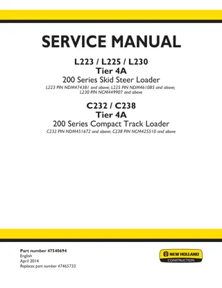 New Holland C238 TIER 4 Compact Track Loader Service Repair Manual Instant Download [NCM425510 - ]
