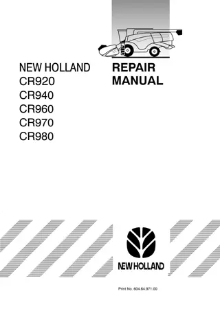 New Holland CR980 Combine Harvesters Service Repair Manual Instant Download