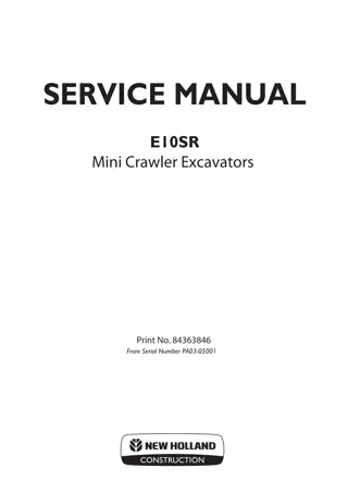 New Holland E10SR Mini Crawler Excavator Service Repair Manual Instant Download