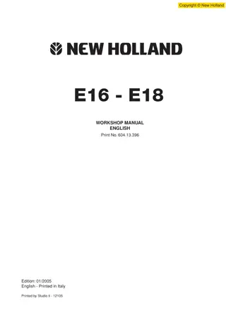 New Holland E18 Hydraulic Excavator Service Repair Manual Instant Download