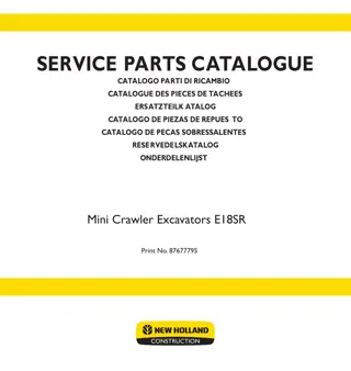 New Holland E18SR Mini Crawler Excavator Parts Catalogue Manual Instant Download