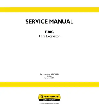 New Holland E30C Canopy TIER 4 final engine Mini Excavator Service Repair Manual Instant Download