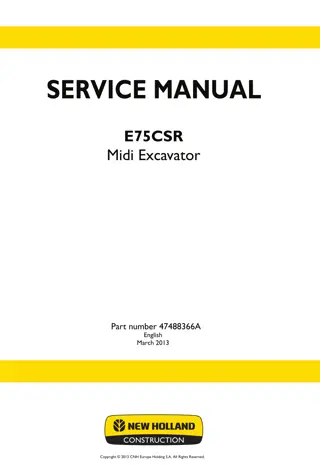 New Holland E75CSR Midi Excavator Service Repair Manual Instant Download