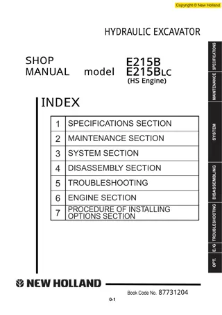 New Holland E215B Hydraulic Excavator Service Repair Manual Instant Download