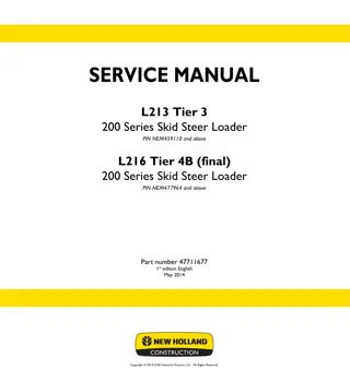 New Holland L213 Tier 3 Skid Steer Loader Service Repair Manual Instant Download PIN NEM459110 and above