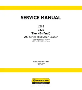 New Holland L218 Tier 4B (final) Skid Steer Loader Service Repair Manual Instant Download PIN NEM476231 and above
