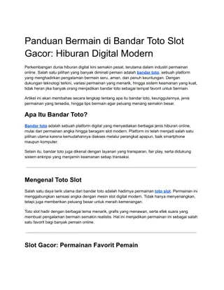 Panduan Bermain di Bandar Toto Slot Gacor_ Hiburan Digital Modern