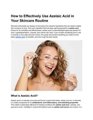 How to Effectively Use Azelaic Acid in Your Skincare Routine
