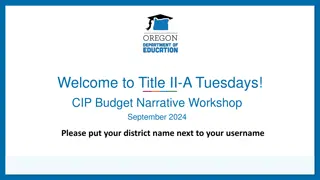 District CIP Budget Narrative Workshop Overview