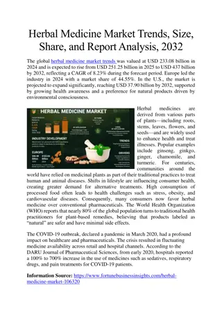 Herbal Medicine Market Trends, Size, Share, and Report Analysis, 2032