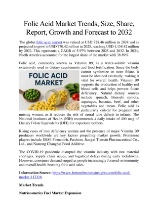 Folic Acid Market Trends, Size, Share, and Growth Forecast by 2032