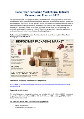 Global Biopolymer Packaging Market Size and Share Analysis 2032