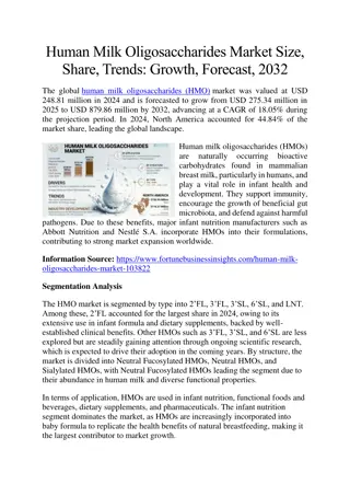 Human Milk Oligosaccharides Market Size, Share, Trends: Growth, Forecast, 2032