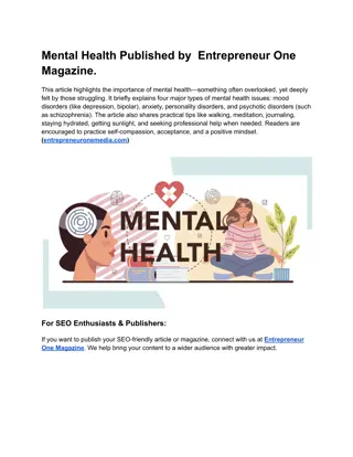 Mental Health Published by  Entrepreneur One Magazine.