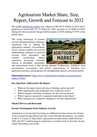 Agritourism Market Share, Size, Report, Growth and Forecast to 2032