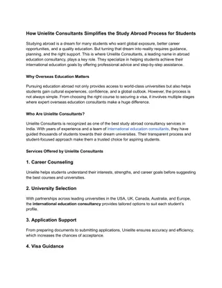 How Unielite Consultants Simplifies the Study Abroad Process for Students