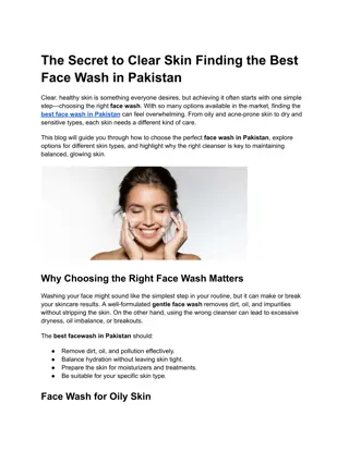 The Secret to Clear Skin Finding the Best Face Wash in Pakistan