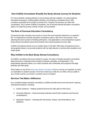 How UniElite Consultants Simplify the Study Abroad Journey for Students