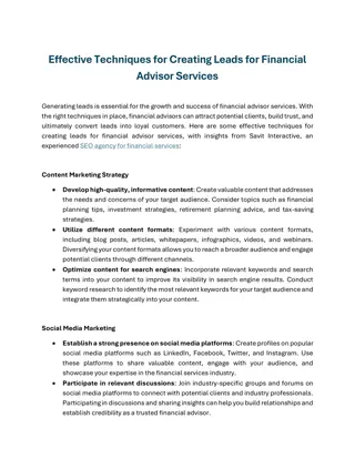 Effective Techniques for Creating Leads for Financial Advisor Services