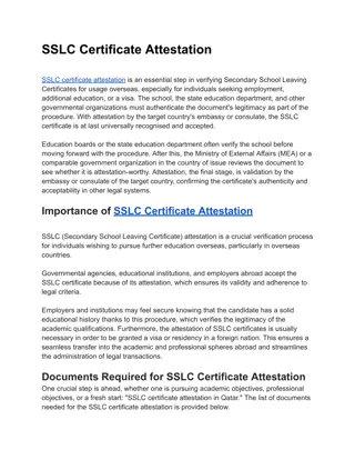 SSLC Certificate Attestation