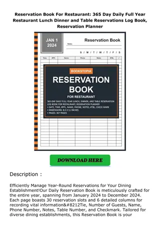 Download⚡️PDF❤️ Reservation Book For Restaurant: 365 Day Daily Full Year Restaur