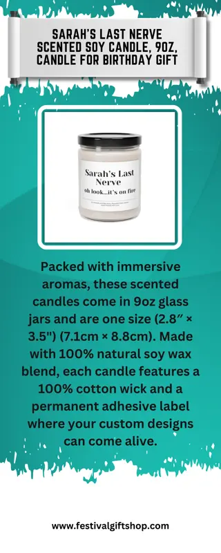 Sarah's Last Nerve Scented Soy Candle, 9oz, Candle for Birthday Gift