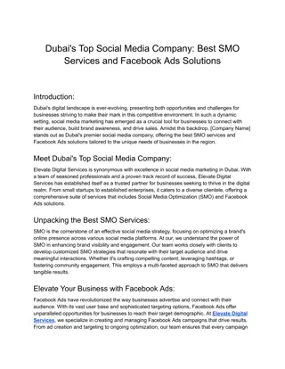 Dubai's Top Social Media Company Best SMO Services and Facebook Ads Solutions