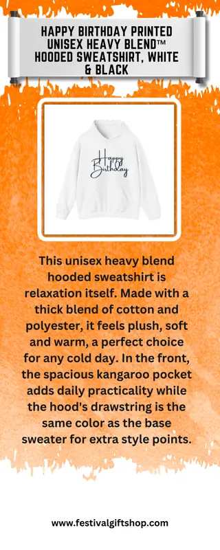 Happy Birthday Printed Unisex Heavy Blend™ Hooded Sweatshirt, White & Black