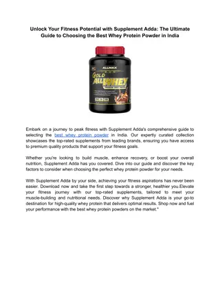 Supplement Adda: Your Destination for the Best Whey Protein Powder in India