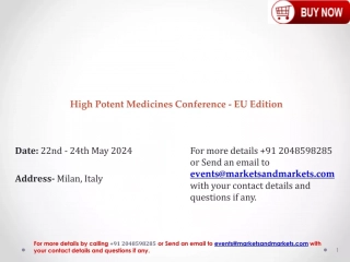 High Potent Medicines Conference - EU Edition-22nd - 24th May 2024