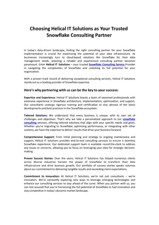 Helical IT Solutions as Your Trusted Snowflake Consulting Service Provider