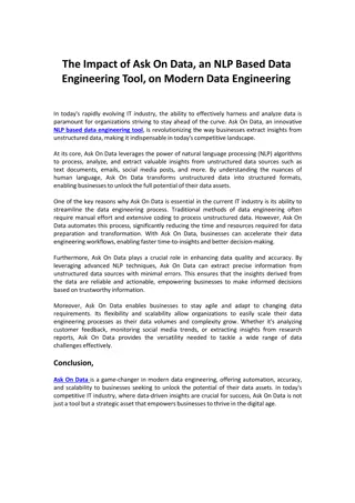 The Impact an NLP Based Data Engineering Tool on Modern Data Engineering