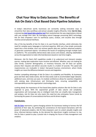 The Benefits of Ask On Data's Chat Based Data Pipeline Tool