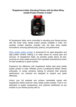 Supplement Adda: Unleashing the Power of Best Whey Isolate Protein Powder in In
