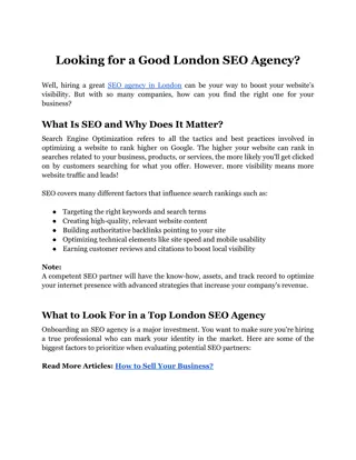 Looking for a Good London SEO Agency