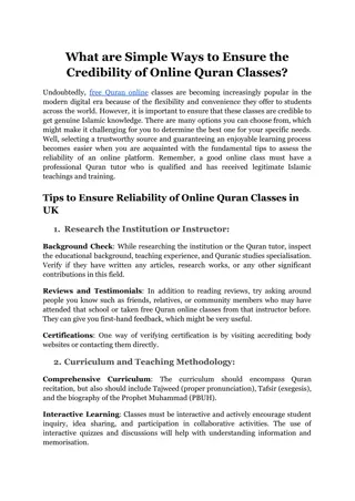 What are Simple Ways to Ensure the Credibility of Online Quran Classes