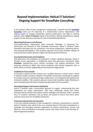 Helical IT Solutions' Ongoing Support for Snowflake Consulting Services