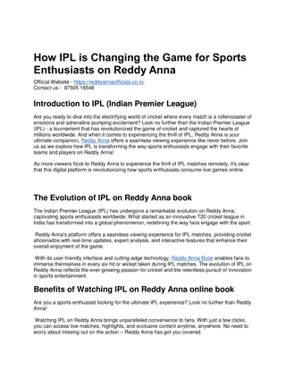 How IPL is Changing the Game for Sports Enthusiasts on Reddy Anna