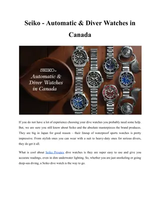 Seiko - Automatic & Diver Watches in Canada