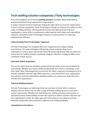 Tech staffing solution companies | Fixity technologies 2024-2025