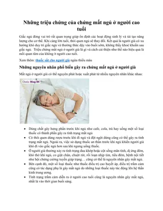 Những triệu chứng của chứng mất ngủ ở người cao tuổi